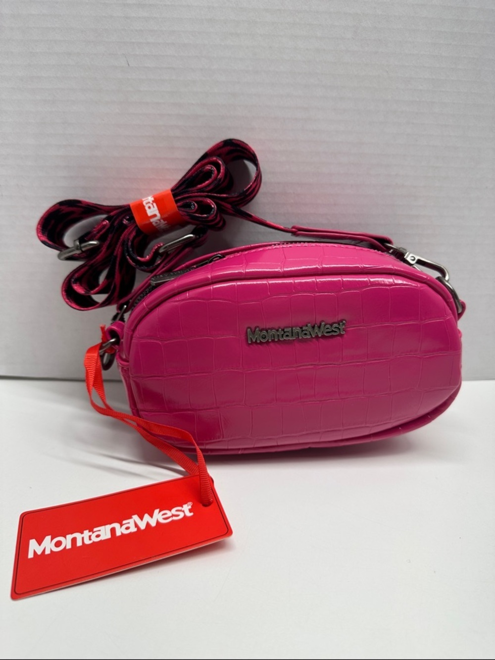Montana West Small Croc Print Crossbody Purse Camera Bag Cheetah Hot Pink New